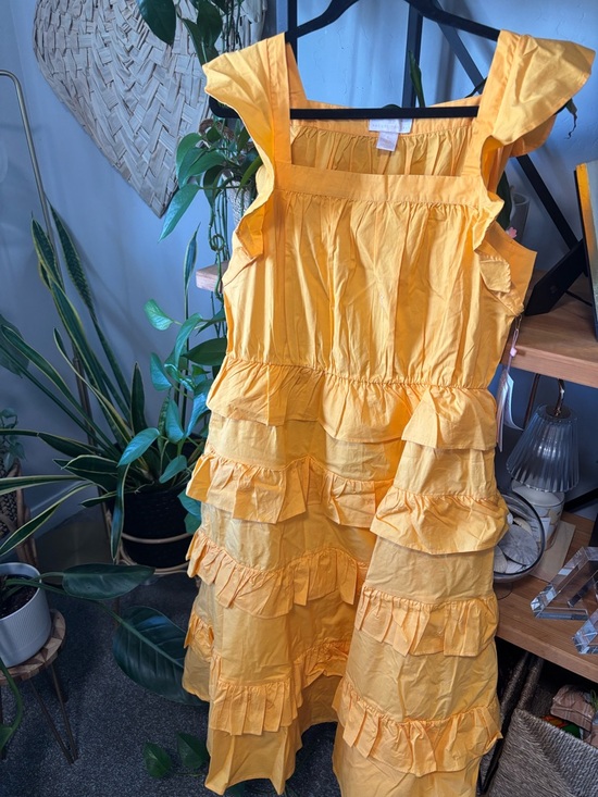 Rachel Parcell Tiered Cotton Poplin Ruffle Sleeve Midi Dress | Size 12 - Picture 2 of 6